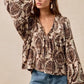 BiBi Printed Woven Front Tied Blouse with Baloon Sleeve - DAVERRI FASHIONS