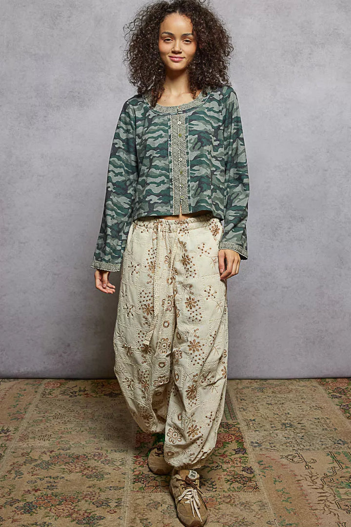 POL Camouflage Print Long Sleeve Top | Blouses Daverri Fashions