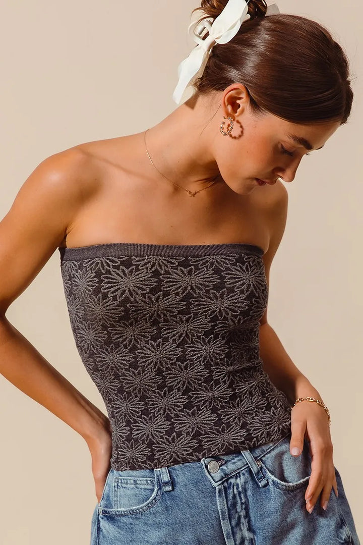 SO ME Jacquard Floral Two Tone Seamless Tube Top Tube Tops