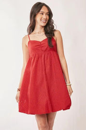 Davi & Dani Textured Sweetheart Neckline Bubble Hem Dress | Mini Dresses Daverri Fashions
