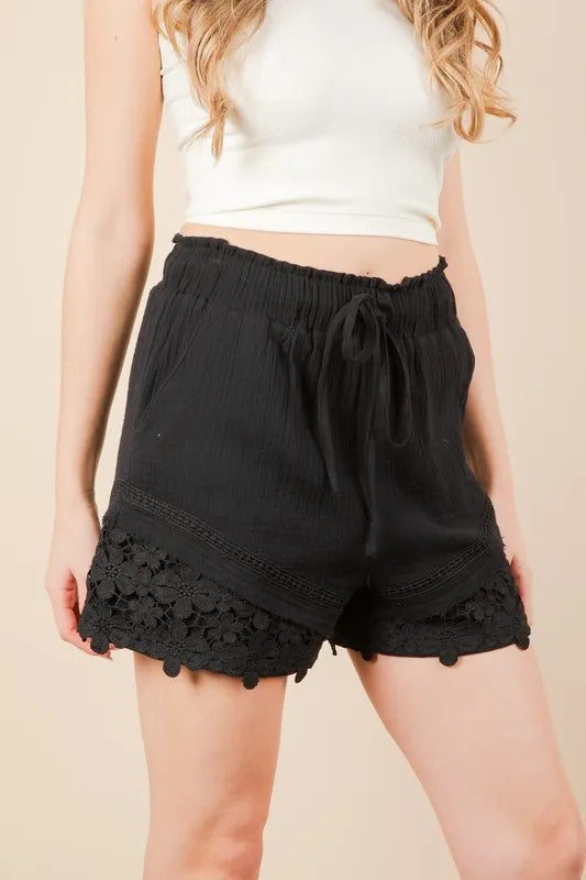 VERY J Lace Contrast Detail Woven Shorts