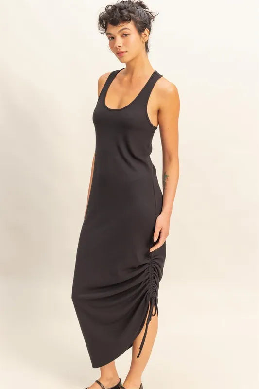 HYFVE Scoop Neck Side Tie Detail Midi Dress