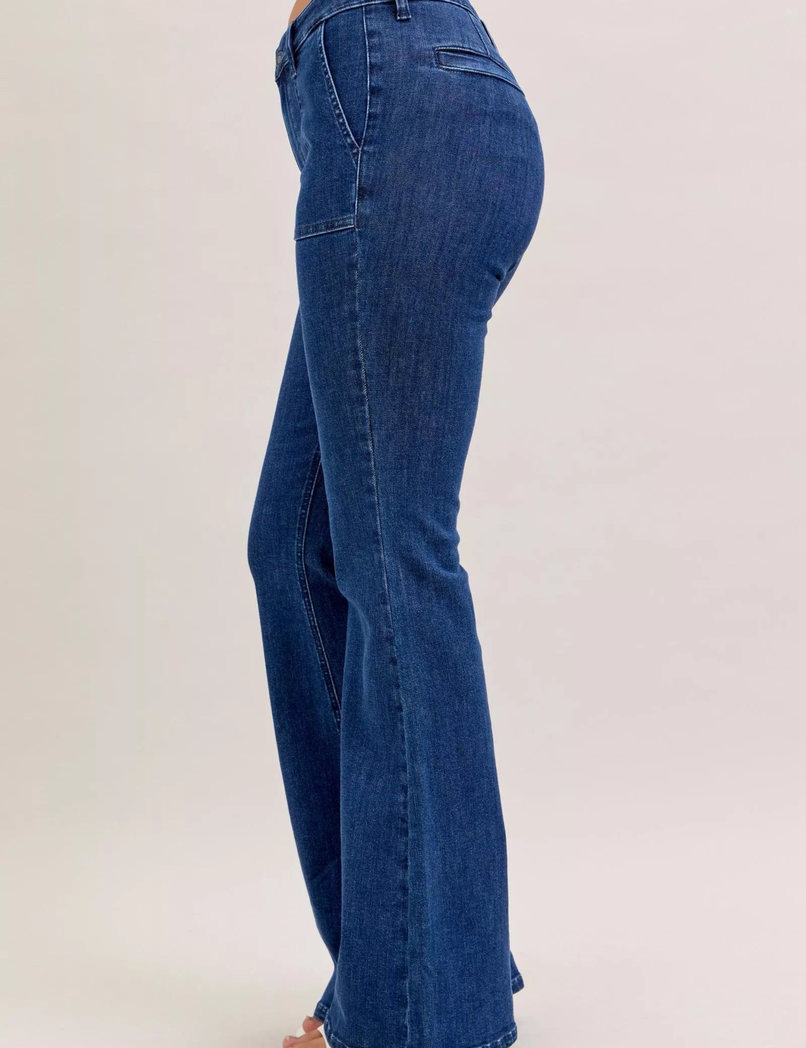 Judy Blue High Waist Flare Jeans with Front Patch Pockets | Jeans Daverri Fashions