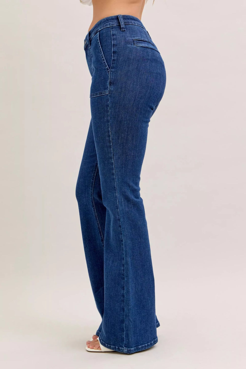 Judy Blue High Waist Flare Jeans with Front Patch Pockets | Jeans Daverri Fashions