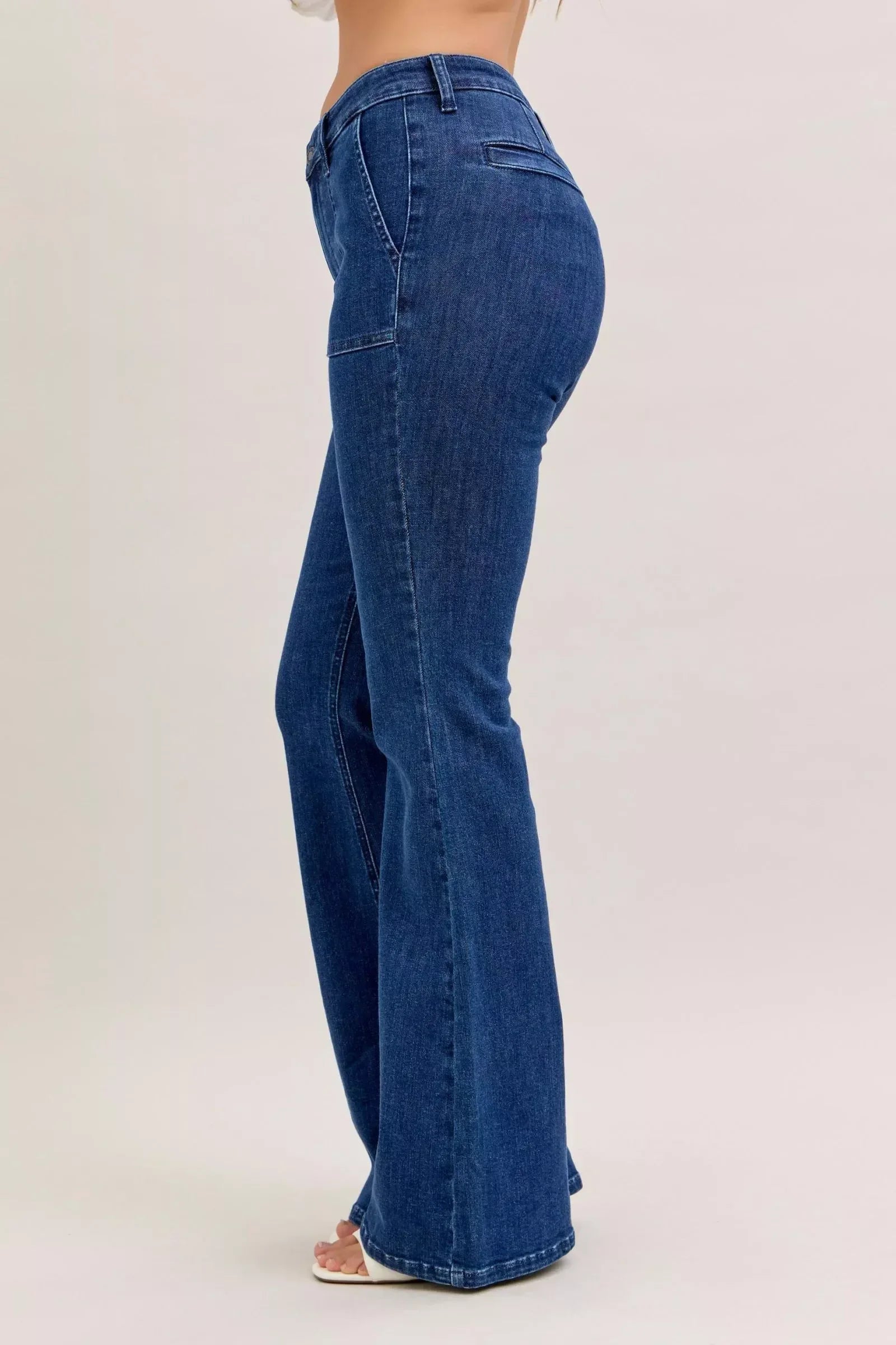 Judy Blue High Waist Flare Jeans with Front Patch Pockets - DAVERRI FASHIONS