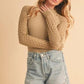 Aemi+Co Mock Neck Ribbed Knit Top with Crochet Sleeve - DAVERRI FASHIONS