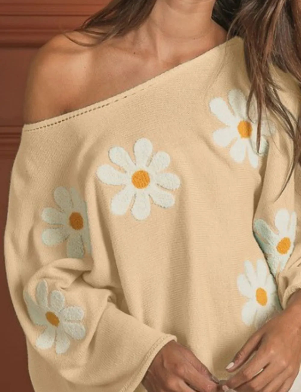 BiBi Flower Embroidery Loose Fit Knit Top | Tops Daverri Fashions