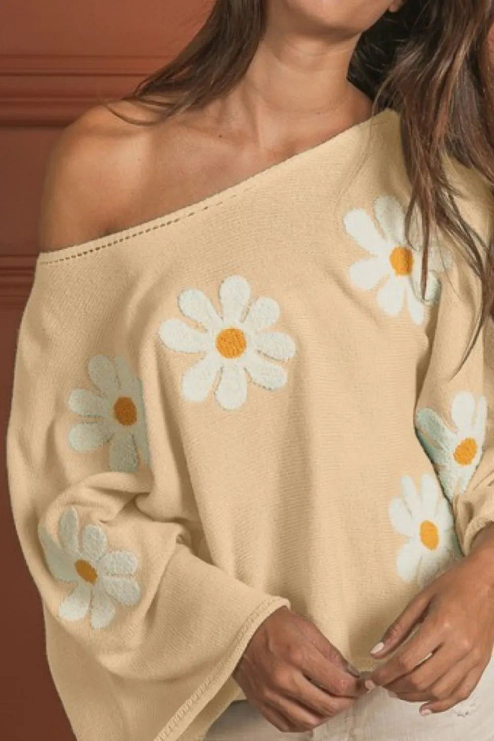 BiBi Flower Embroidery Loose Fit Knit Top Tops