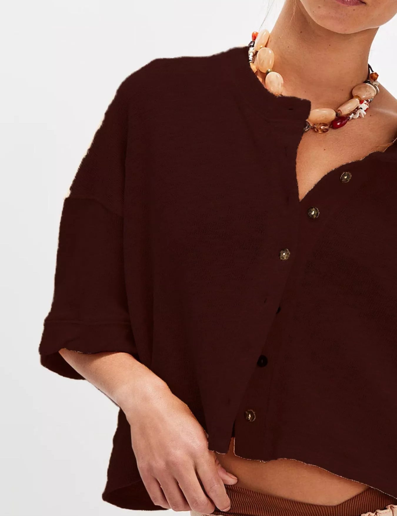Button-Front Half Sleeve Cardigan | Cardigans Daverri Fashions