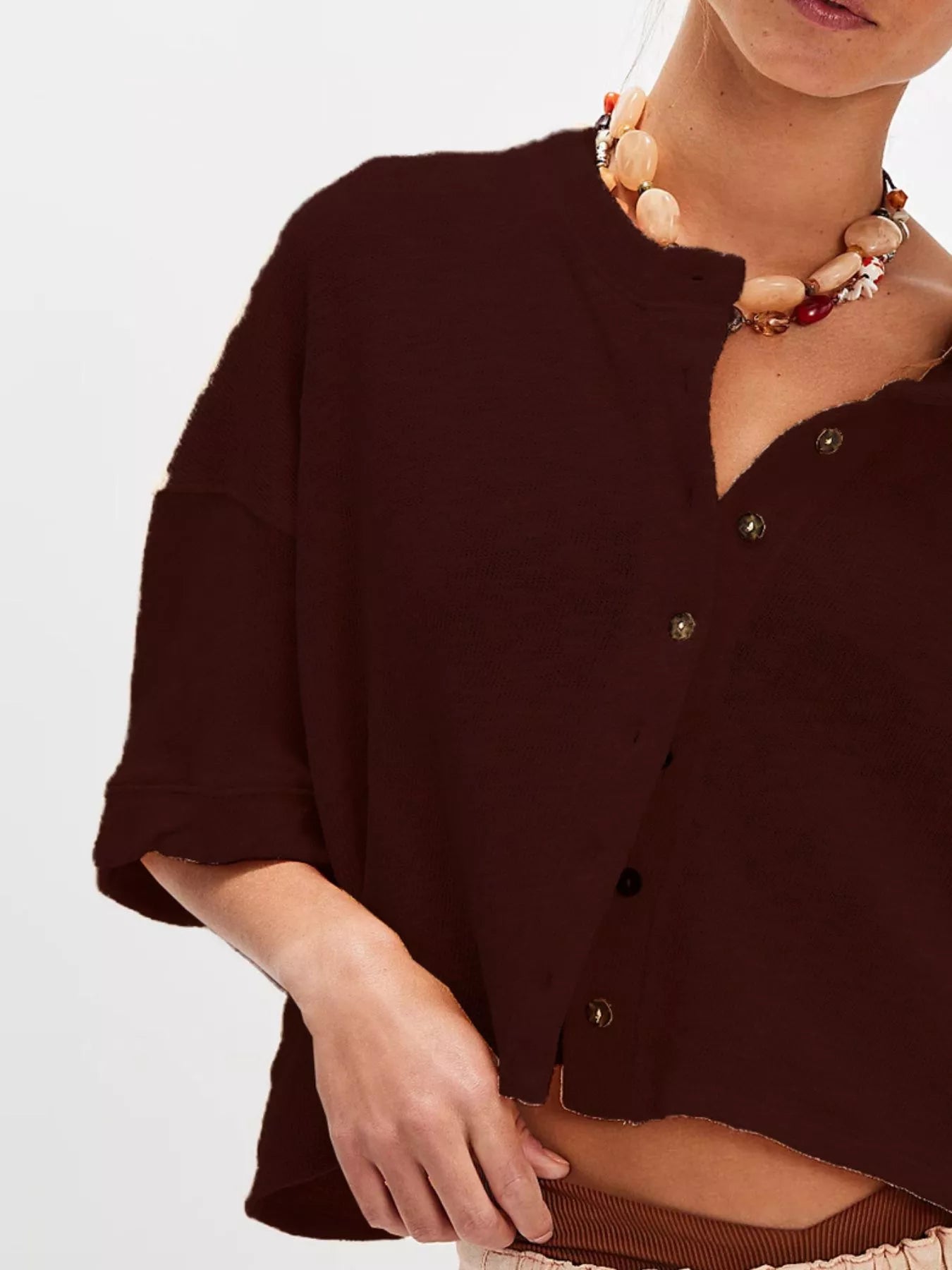 Button-Front Half Sleeve Cardigan | Cardigans Daverri Fashions