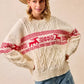 BiBi Christmas Theme Patterned Cable Knit Sweater - DAVERRI FASHIONS
