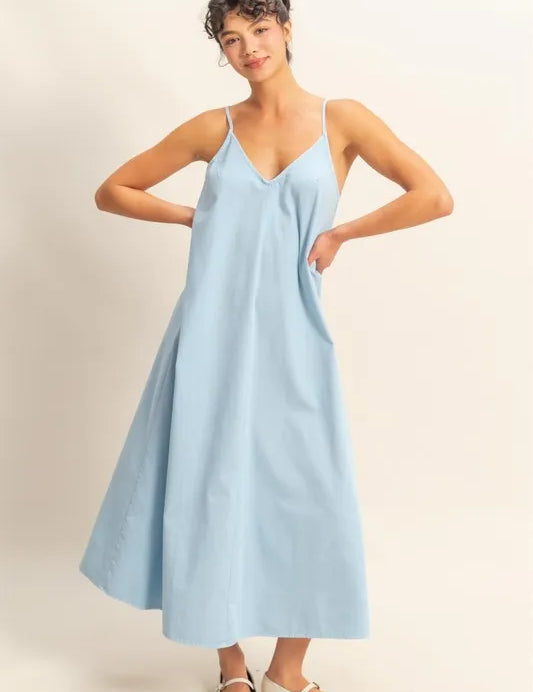 BABY BLUE HYFVE Dyed V-Neck Loose Dress | Daverri Fashions