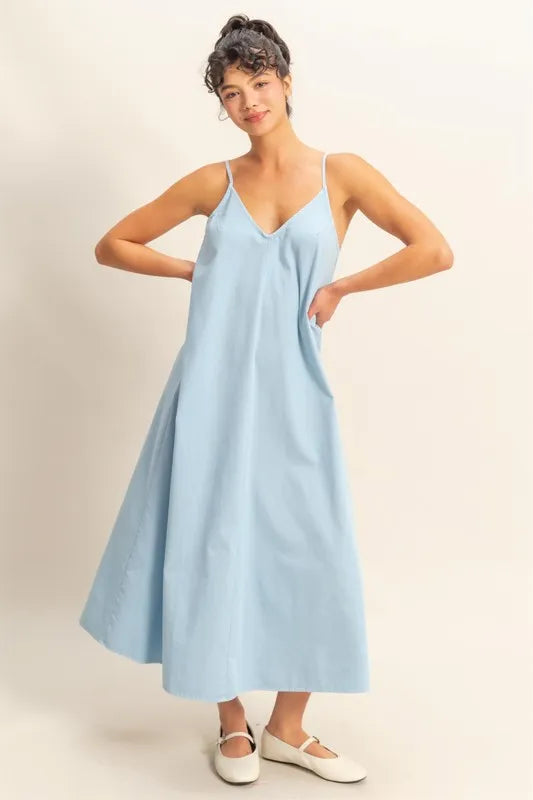 HYFVE Dyed V-Neck Loose Dress BABY BLUE