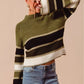 SO ME Multi Color Striped Mock Neck Sweater - DAVERRI FASHIONS