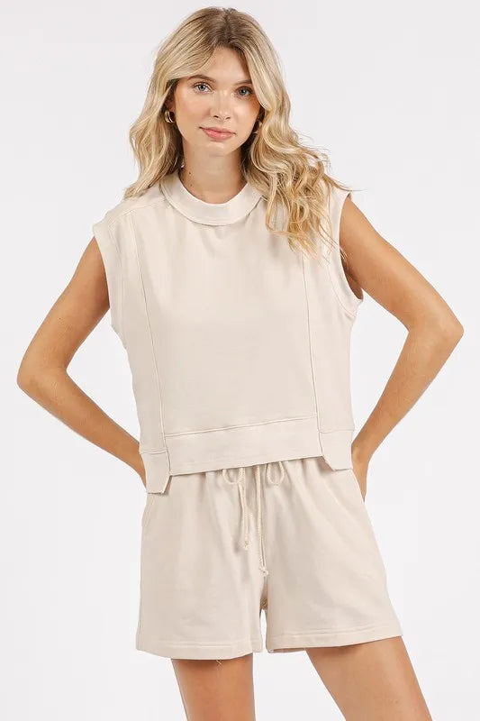 Mittoshop French Terry Crew Neck Top and Shorts Set Shorts Sets