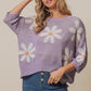 BiBi Floral Pattern Slit Sweater Lavender - DAVERRI FASHIONS
