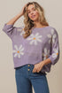 BiBi Floral Pattern Slit Sweater Lavender - DAVERRI FASHIONS