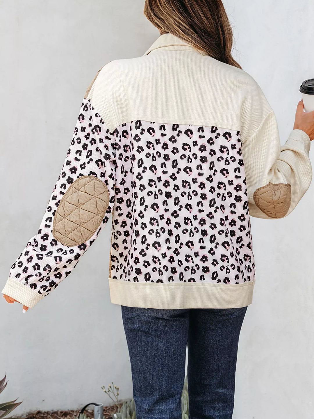 Leopard Waffle Quilted Patchwork Button Front Jacket | Jackets Daverri Fashions