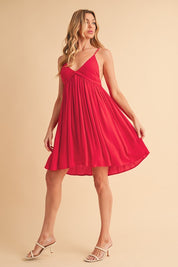 Aemi + Co Ruched Plunge Mini Cami Dress Red