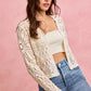Cream-colored SO ME crochet knit cardigan with floral pattern