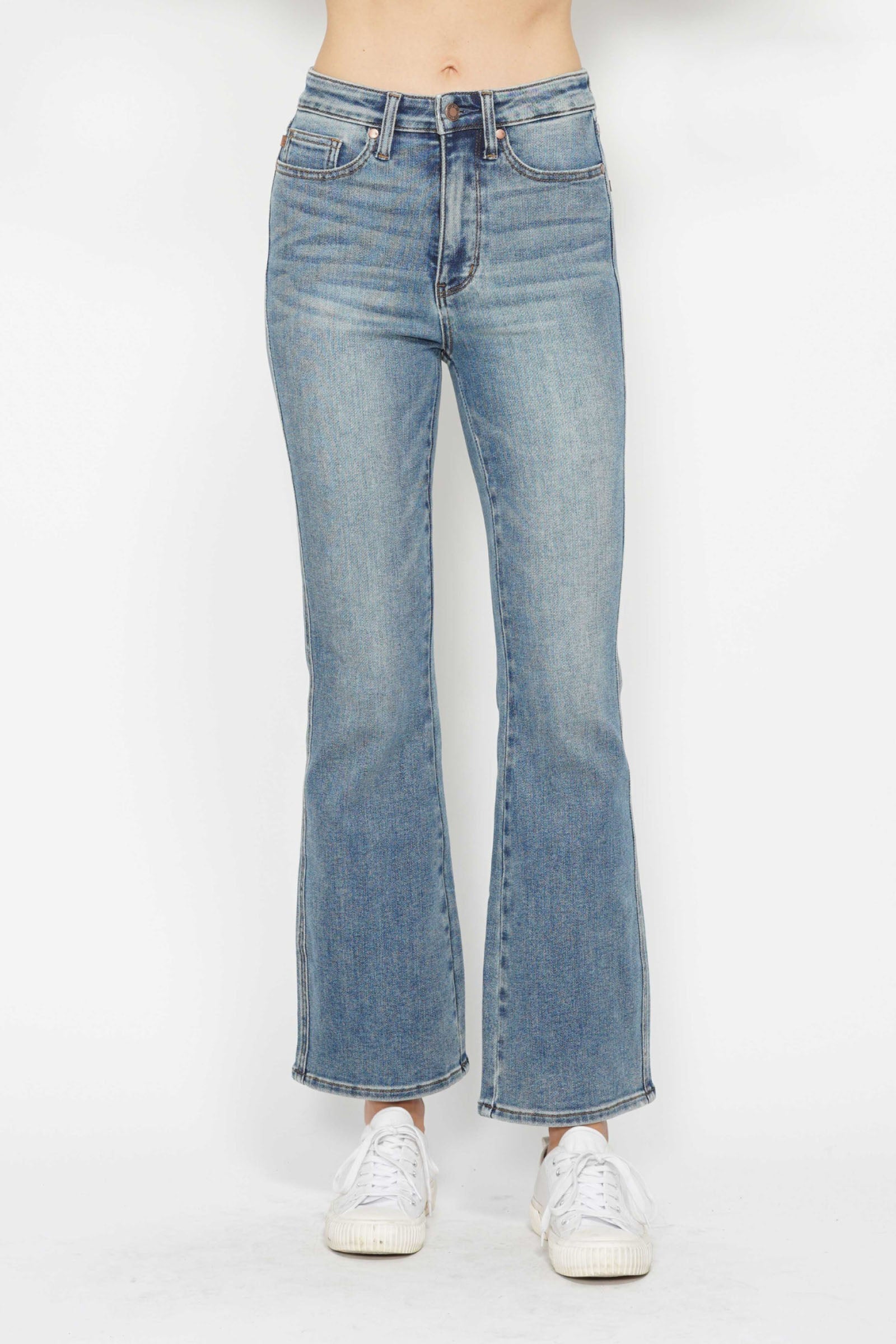 Judy Blue Full Size Tummy Control Back Embroidered Pocketed Bootcut Jeans Plus Size SHORT INSEAM