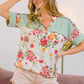 BiBi Floral Button Detail Round Neck Short Sleeve Terry T-Shirt - DAVERRI FASHIONS