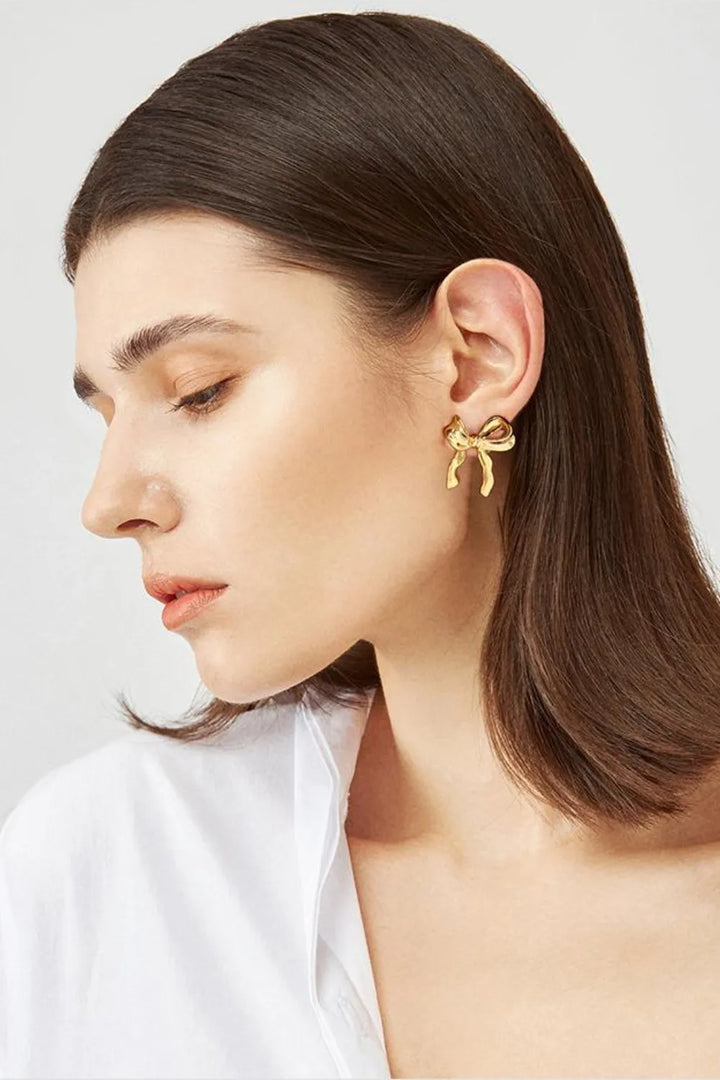 Gold Plated Bow Stud Earrings | Earrings Daverri Fashions