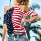 BiBi American Flag Off Shoulder With Front Ruched Top - DAVERRI FASHIONS