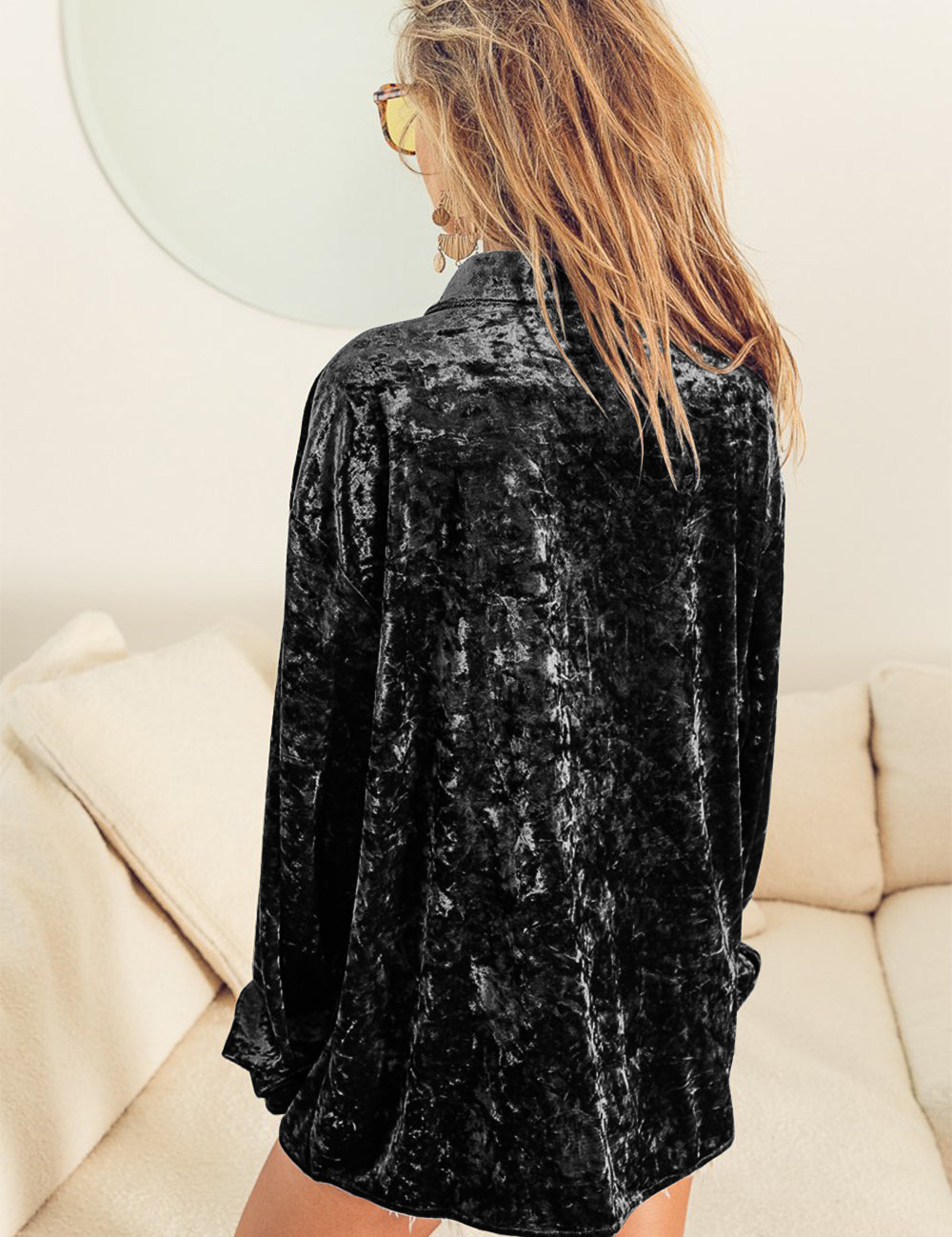 BiBi Button Up Long Sleeve Velvet Shirt