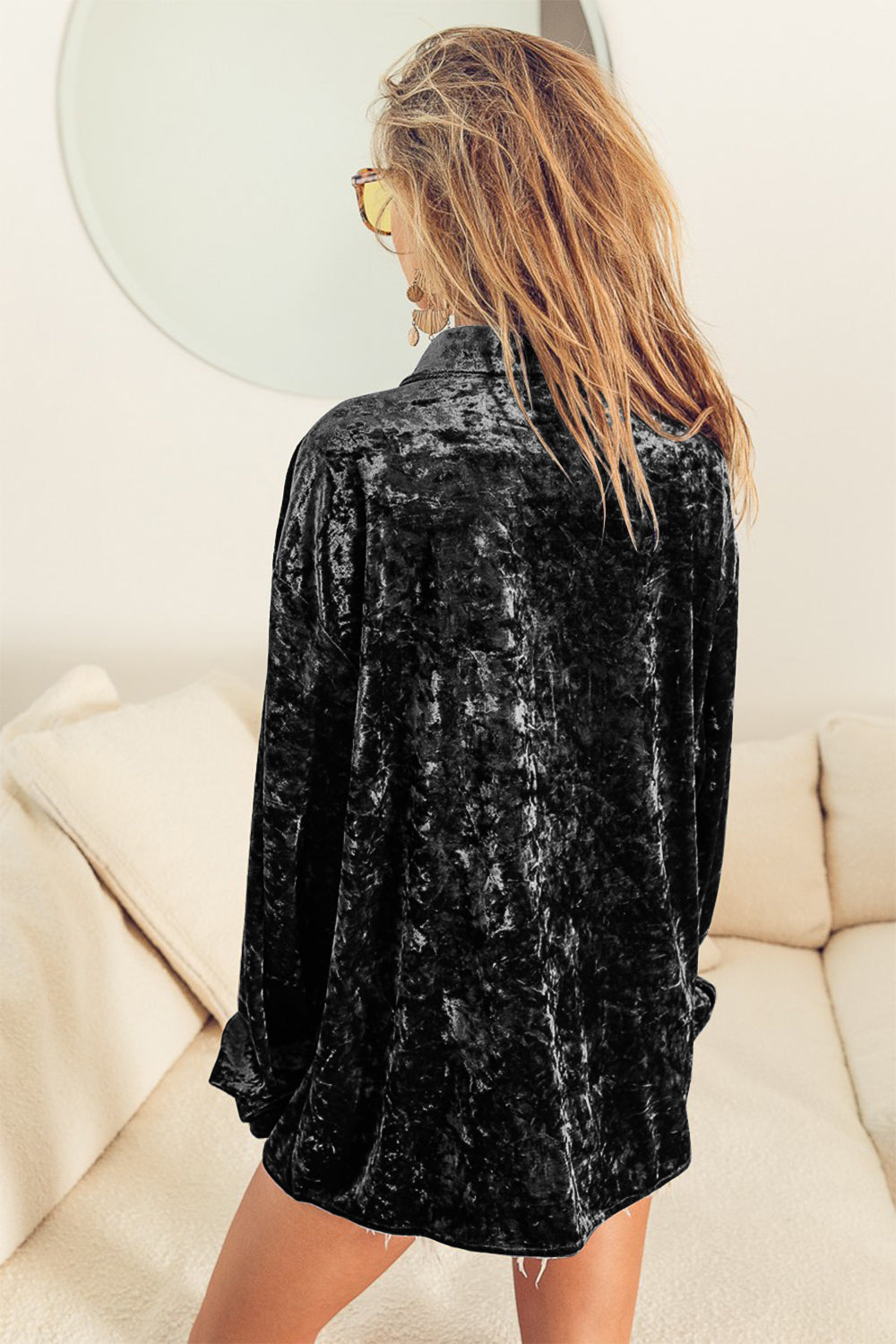 BiBi Button Up Long Sleeve Velvet Shirt Shirts