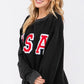 SAGE + FIG USA Letter Patch Round Neck Sweatshirt - DAVERRI FASHIONS
