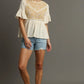 Umgee Floral Lace Trimmed Detail Half Sleeve Babydoll Top - DAVERRI FASHIONS