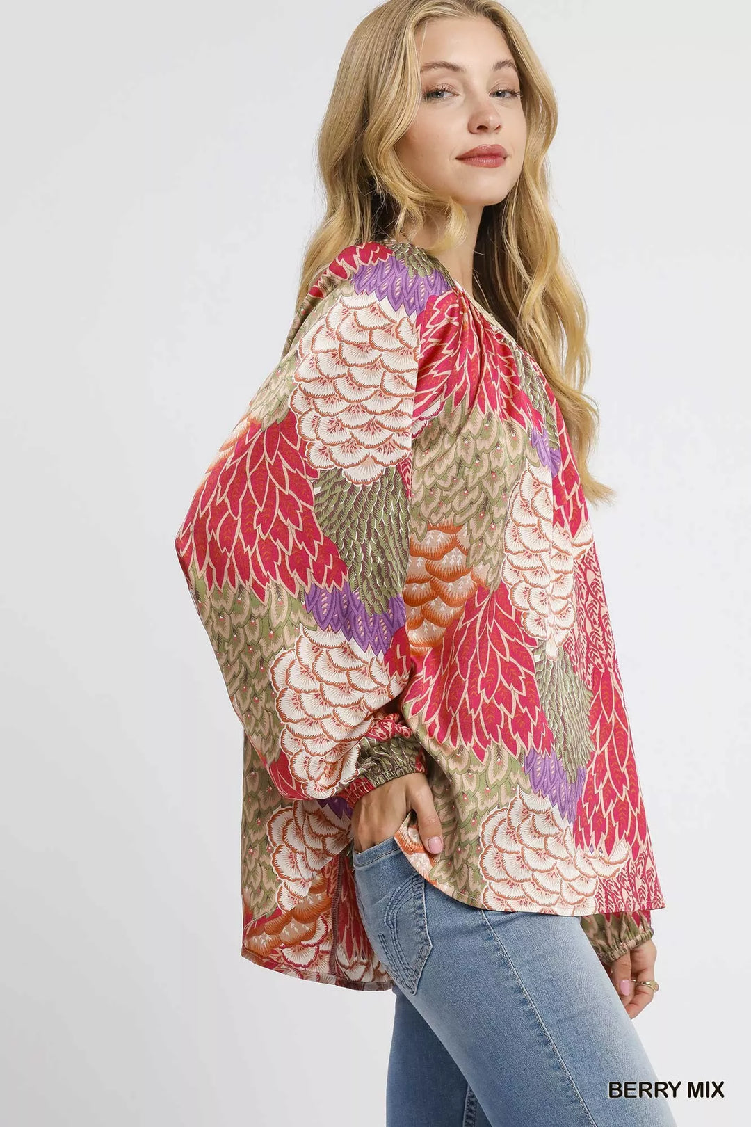 Umgee Boho Feather Print Peasant Blouse | Blouses Daverri Fashions