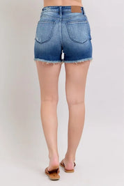 Judy Blue Full Size V-Front Denim Shorts with Shield Pockets Plus Size | Daverri Fashions