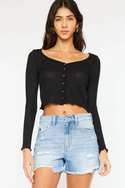 Kancan High Waist Frayed Denim Shorts - DAVERRI FASHIONS