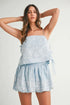 MABLE Embroidered Crop Cami and Balloon Mini Skirt Set Lt Blue L Outfit Sets