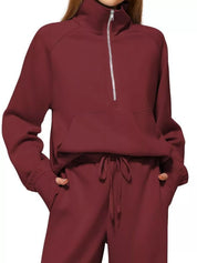 Full Size Half-Zip Sweatshirt and Wide-Leg Pants Set Plus Size | Outfit Sets Daverri Fashions