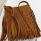 Suede Fringe Shoulder Bag - DAVERRI FASHIONS