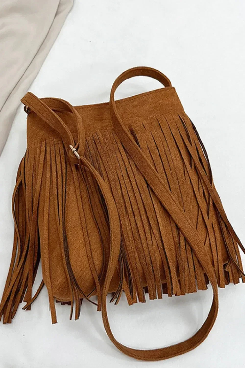Suede Fringe Shoulder Bag - DAVERRI FASHIONS