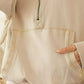 BiBi Stitch Detailed Elastic Hem Half Zip Fleece Hoodie Oatmeal - DAVERRI FASHIONS