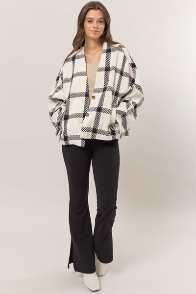 HYFVE Plaid Long Sleeve Jacket with Side Slit Pockets