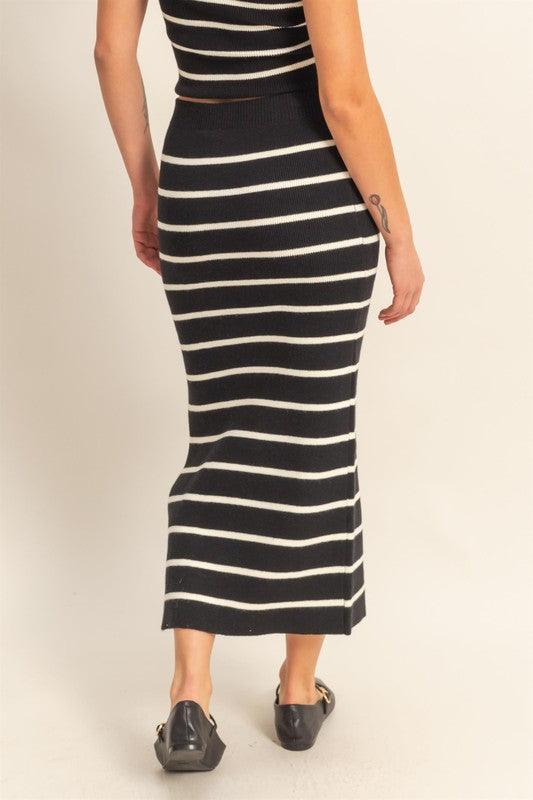 HYFVE Side Slit Striped Bodycon Sweater Skirt - DAVERRI FASHIONS
