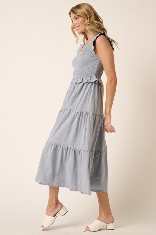 Mittoshop Smocked Ruffled Tiered Midi Dress Mid Dresses