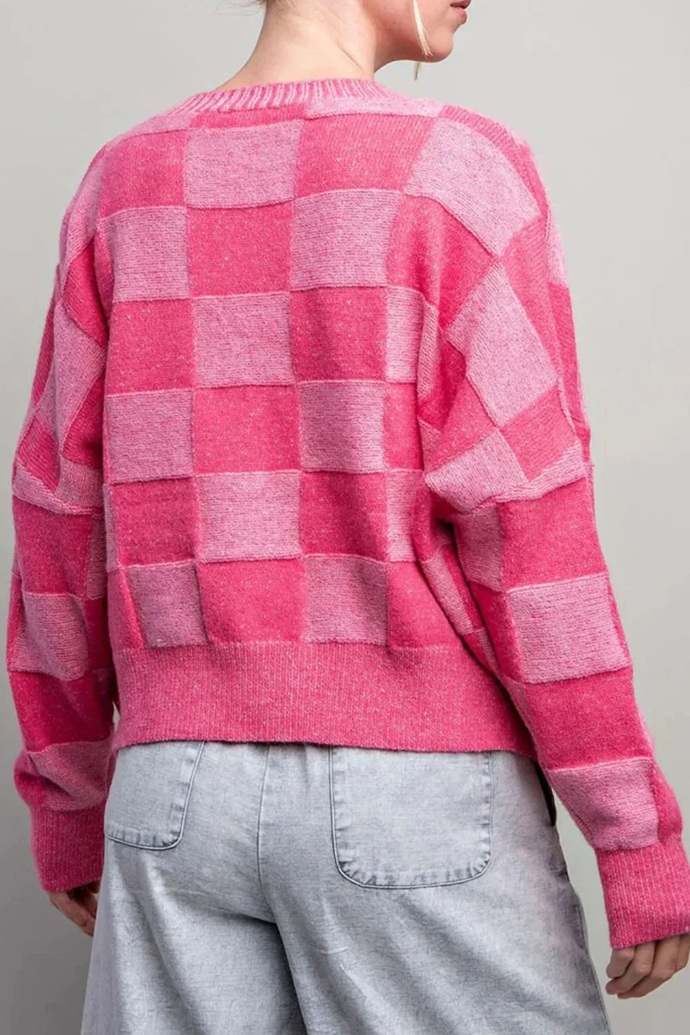 Checkered V-Neck Long Sleeve Cardigan | Cardigans Daverri Fashions