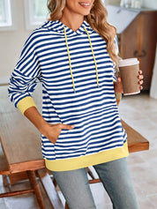 Lovelet Drawstring Striped Long Sleeve Hoodie | Hoodies Daverri Fashions