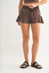 MONO B Smocked High Waist Shorts RICH SOIL