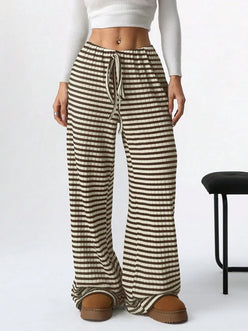 Striped Wide Leg Drawstring Pants - DAVERRI FASHIONS
