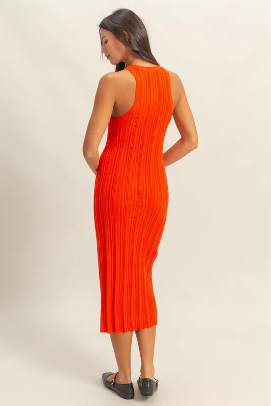 HYFVE Round Neck Bodycon Ribbed Knit Dress Midi Dresses