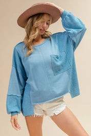 BiBi Oversized Pocket Front Sweatshirt - DAVERRI FASHIONS