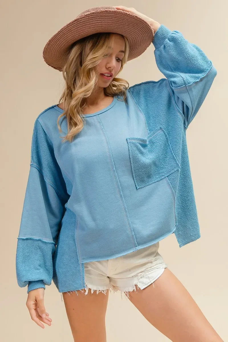BiBi Oversized Pocket Front Sweatshirt - DAVERRI FASHIONS